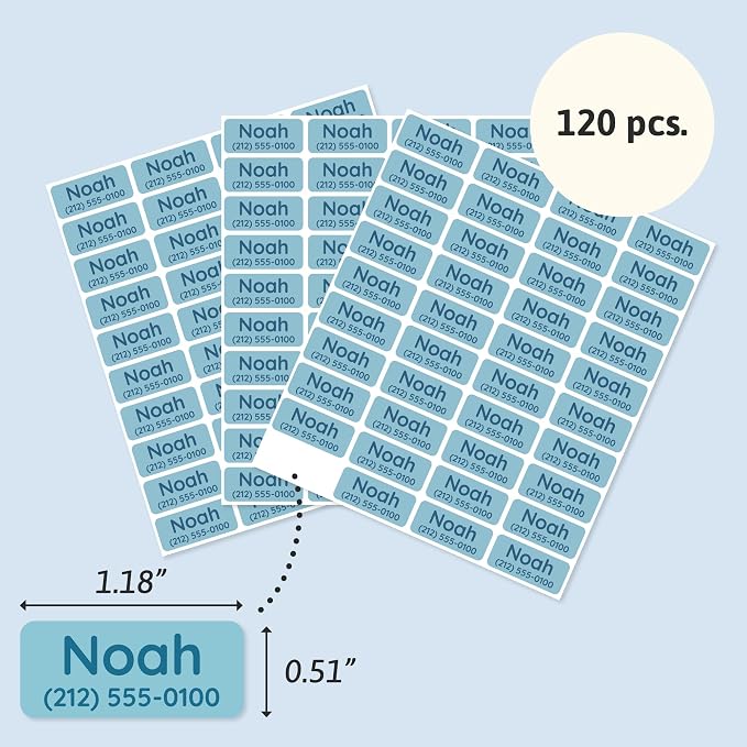 TeddyLabels - Clothing Labels for Nursing Home (120) – Self-Adhesive Name Tags for Clothes and Personal Items. Personalized Labels for Daycare, Nursing Homes, and Laundry Use - Blue