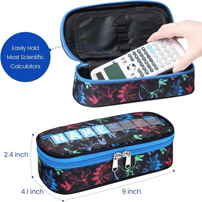 Cambond Pencil Case for Boys - School Pencil Pouch Kids, Black Dinosaur | Cute Pencil Case for Kids With Name Card and Slot, Boys Aesthetic Shool Supplies for Staionary, Water-Resistent Pen Bag