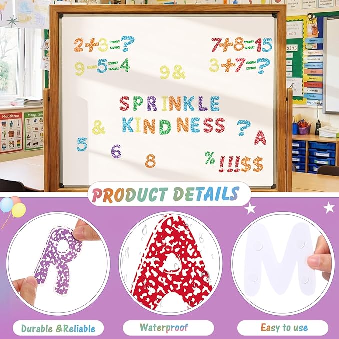 221 Pcs Composition Notebook Bulletin Board Letters, Round Alphabet Number Punctuation Symbol Combo Letter Cutouts, Colorful Classroom Decor for Summer School Chalkboard Whiteboard Poster Wall