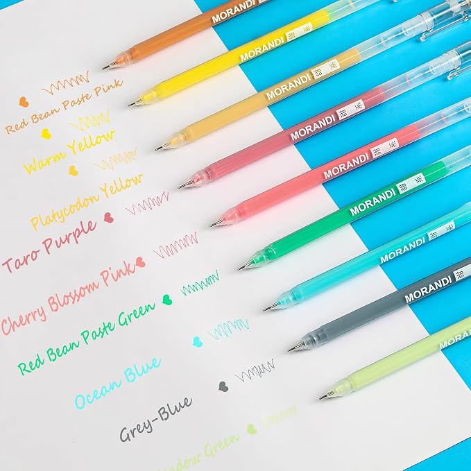 9 Colored Gel Pens Set, 0.6mm Fine Point for Black Paper & White Paper, Pens for Journaling, Adult Coloring Books, Bible, Drawing, Note Taking, Art & Journaling Supplies (Morandi-Sweet Color)
