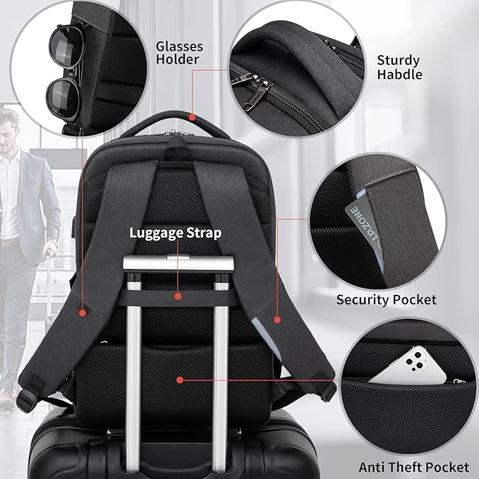 DUSLANG 17 Inch Laptop Backpack for Travel Water Resistant College Backpack for Men Women Laptop Bag with USB Charging Port Tablet Sleeve Bag, Black