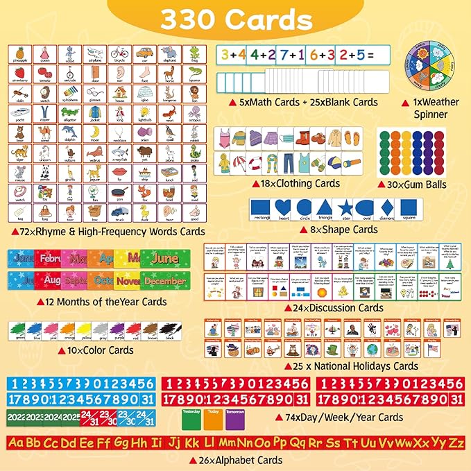 Circle Time Learning Center Pocket Chart Classroom Calendar for Kids, Weather Chart Counting Alphabet Ten Frame Color, Kindergarten Preschool Classroom Must Haves Pre K Learning Activities