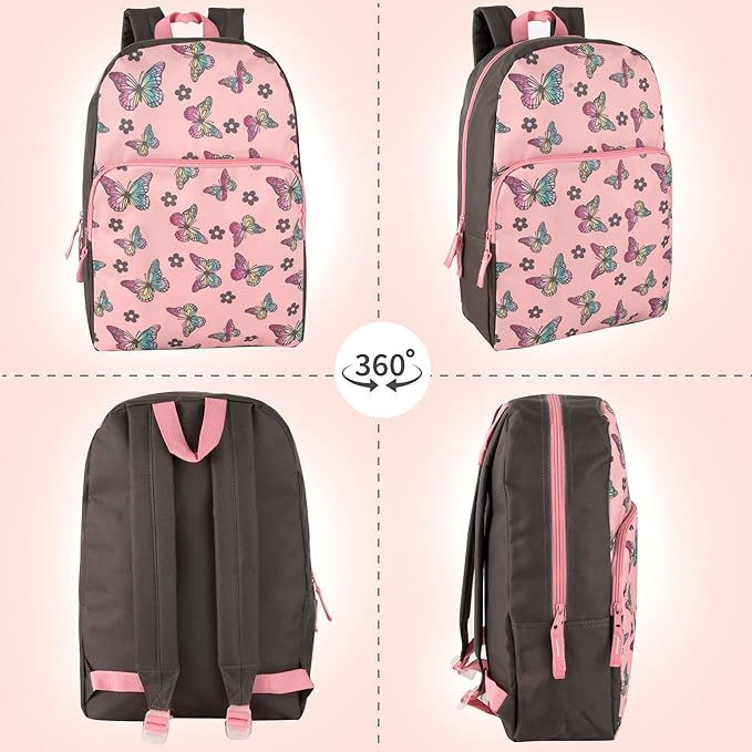 Trail maker Fun School Backpack for Elementary Middle School Girls and Boys | 17 Inch Printed Backpacks for School Kids, Travel (Big Bold Butterflies)