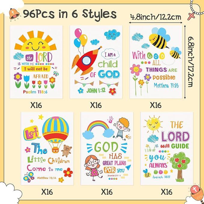 Dvbonike 96Pcs Religious Coloring Books Bible Verses DIY Color-in Pages | Drawing Booklet Bulk, Christian Theme Artwork, Holiday Activity, Sunday School Supplies, Classroom Reward, Party Favor, Gift