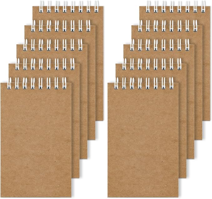 Hxezoc 10 Pack Small Pocket Notebooks, 3 x 5 Inches Mini Kraft Spiral Pocket Notebook with Lined Pages Memo Pads for Kids Home Office School Classroom Decoration Supplies