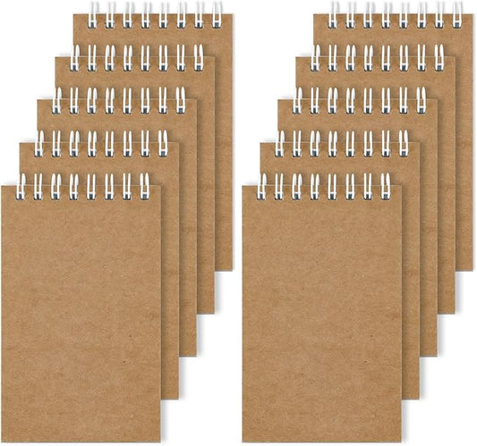 Hxezoc 10 Pack Small Pocket Notebooks, 3 x 5 Inches Mini Kraft Spiral Pocket Notebook with Lined Pages Memo Pads for Kids Home Office School Classroom Decoration Supplies