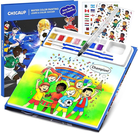 Paint with Water Coloring Books for Kids, Soccer Theme Learn & Color Art Set, Mess Free Watercolor Paint Kit, Painting Activity for Kids Ages 3-5 4-8, Arts and Crafts Drawing Gift Toy for Boy Girl