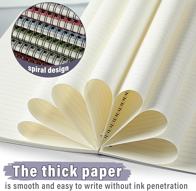 Fuutreo 12 Pcs Spiral Notebook for Work A5 8.3 x 5.7 Inch College Ruled Spiral Journal Notebook Kraft Cover Ruled Paper, 12 Color, 60 Sheets, 120 Pages for Office School(Taro Color)