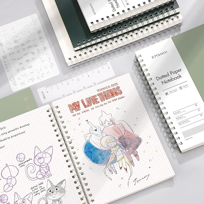 EMSHOI B5 Spiral Dotted Notebook - Dot Grid Journal with 300 Pages of 100gsm Thick Paper, Waterproof Softcover Notebook for Journaling Writing - 7.48”x10.15”, Transparent