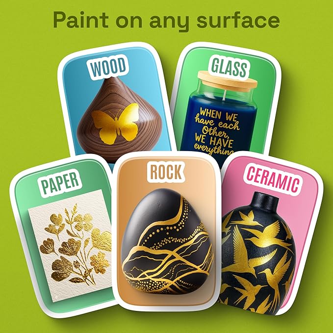 ARTISTRO 5 Gold Acrylic Paint Markers - Paint Pens for Drawing, Brush + Fine Tips - For Fabric, Rock, Glass, Wood, DIY - Art & Craft Supplies for Adults, Teens, Kids - Teacher Appreciation Gift
