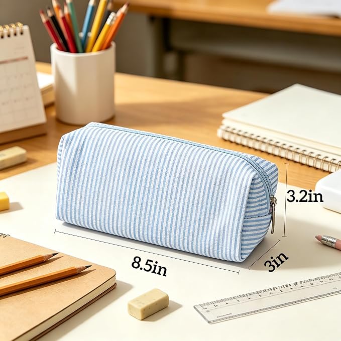 Pencil Case, Pencil Pouch for Women, Pencil Case Small, Pencil Pouch Aesthetic (Striped blue)