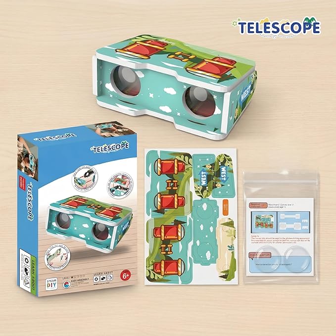 STEM Kids Binoculars - Build Your Own Functional Telescope Kit, Educational Science Toy for Children to Explore Astronomy & Optical Principles with Convex & Concave Lenses