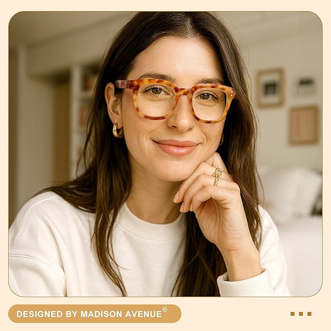 Madison Avenue Oversized Blue Light Blocking Glasses for Women Fashion Blue Light Blockers Anti Eyestrain & UV Protection Computer Eyeglasses (Orange Demi)