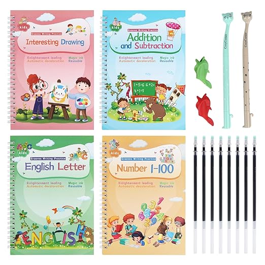 Magical Handwriting Workbooks Handwriting Practice Copybook, Handwriting Aid Magic Pen Reusable Copybook Grooves Template Design for Children Books Suitable for Children's Learning (4)