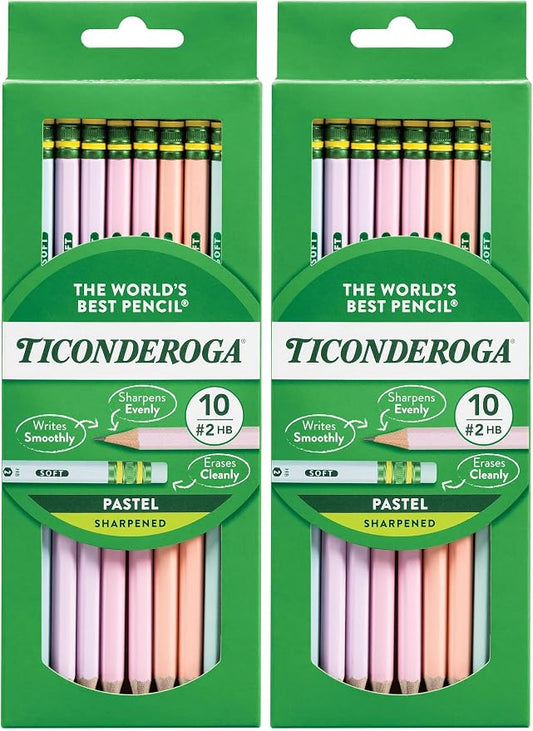 Ticonderoga® Pastel Pencils,2 Soft,Assorted Colors,Pencils,10 Count (Pack of 2)