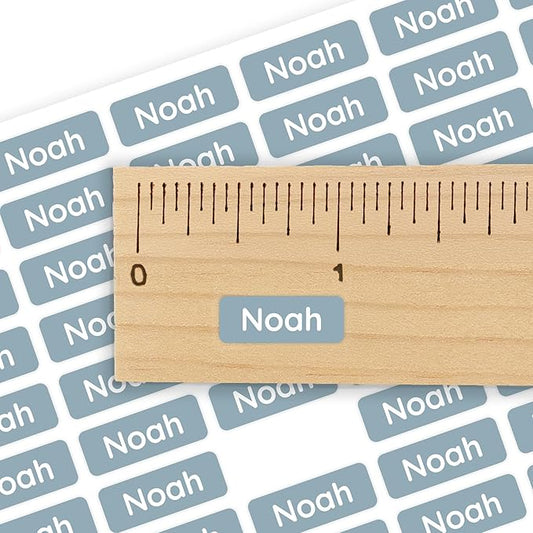 Mini Name Labels (175) - Custom Personalized Name Labels for Labeling Tiny Items, Washer and Dryer-Safe Waterproof Labels for Daycare, Preschool, and School - Grey-Blue