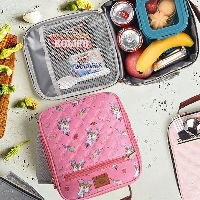 Genteen Kids Lunch Box Insulated Soft Mini Cooler with Bottle Holder, Lightweight Reusable Easy-Clean Lunch bag for Girls, Boys Back to School-Unicon