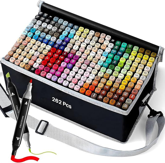 CREATSPARK Alcohol Markers 262 Colors with Base Dual Tip Art Drawing Markers for Anime Sketch Illustrations - Refillable