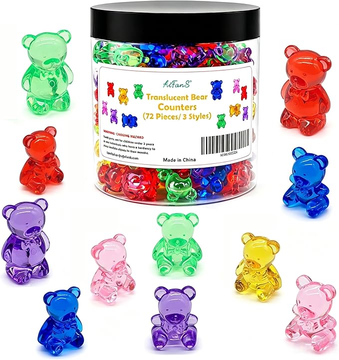 Counting Bears for Kids, 72 PCS Math Counters with Storage Box, Montessori Color Sorting & Counting Toys for Toddlers, Preschool Educational Math Manipulatives for STEM Learning (3 Styles)