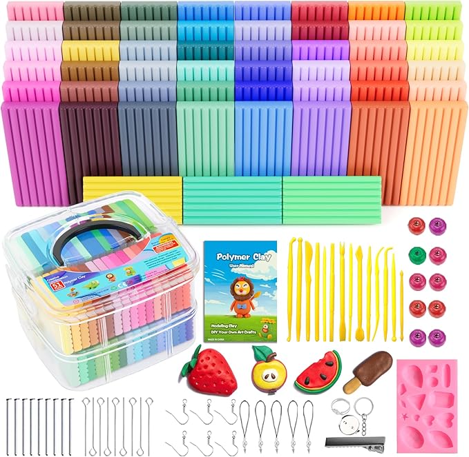 CiaraQ Polymer Clay 51 Colors Starter Kit - Oven Bake Modeling Clay for Kids & Artists, Non-Sticky DIY Clay with Sculpting Tools, Fun Gift for Children Ages 4+, 2.84 lb