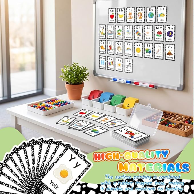Epakh 26 Pcs Magnetic Alphabet Flash Cards with Storage Box 26 A - Z Letters for Kids, Preschool, ESL, Montessori Learning, Educational Gift for Toddlers, Classroom(Classical)