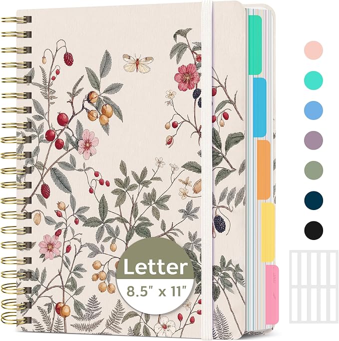 Taja Large Spiral Notebooks for Work 5 Subject with Removable Dividers