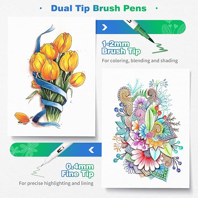 Eglyenlky Markers for Adult Coloring, 100 colors Dual Brush Pens Art Coloring Pens with Fine Tip and Brush Tip for Adult Kids Drawing Lettering Calligraphy (White Set)