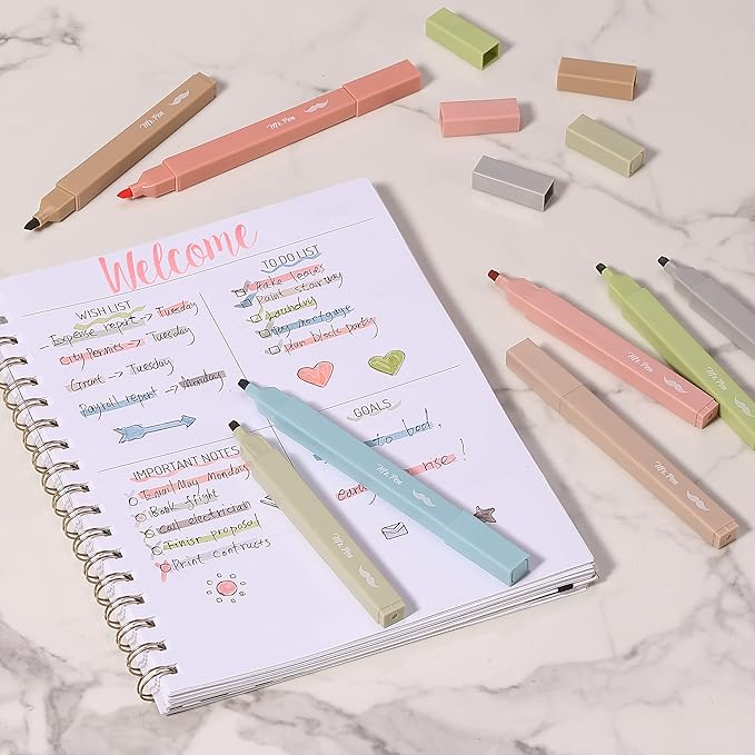 Mr. Pen- Aesthetic Highlighters No Bleed, 8 Pack, Vintage Colors, Chisel Tip, Cute Highlighters Assorted Colors for Journaling, Highlighting, Underlining, Fast Dry, Back to School Supplies