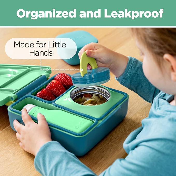 Omie OmieBox Kids Insulated Leakproof Bento Lunch Box with Food Jar (Meadow) (Pack of 2)