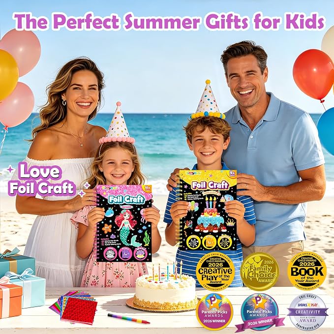FUNNYB&G Mess-Free Foil Art Craft for Kids Ages 4-10, Kids Birthday Gift
