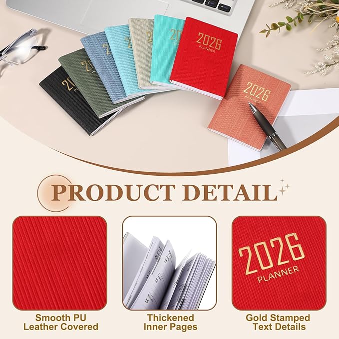PATIKIL 2026 Daily Planner Notebook, 4.2 x 3.1" 64 Sheets Undated to Do List Daily Weekly Monthly Goals Pocket Notebook for Office Home Study Work Weeding Time Management, Red
