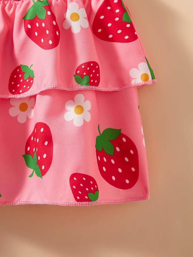 Little Girls Skirt Set - 2 Piece Short Sleeve Top Shirred Tiered Skirt Outfit Girls Spring Summer Clothes 3-8 Years