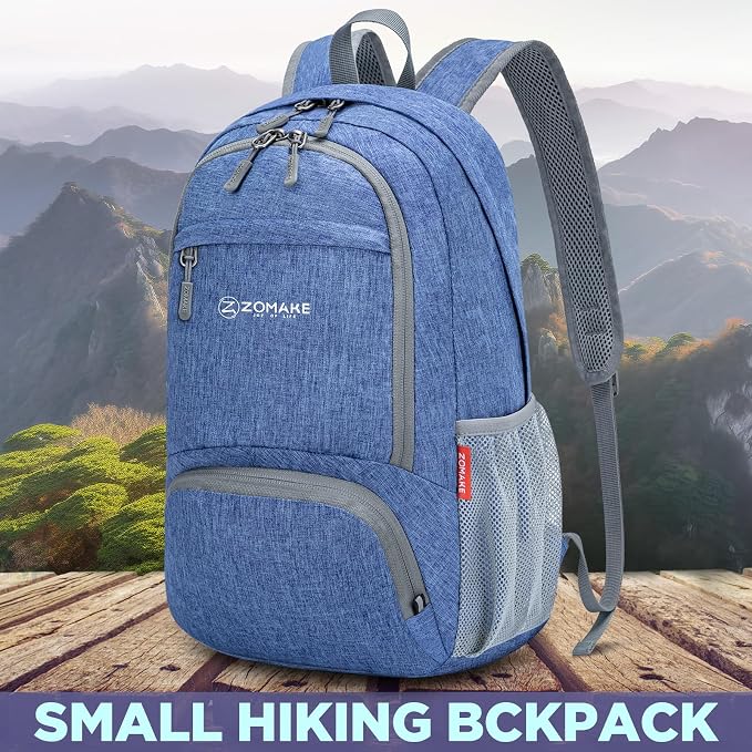 ZOMAKE Lightweight Packable Backpack, 20L Small Foldable Daypack for Hiking | Water Resistant Collapsible Backpacks for Women Men, Everyday Carry, Multi Compartment Storage,Adjustable Strap(Dark Blue B2)
