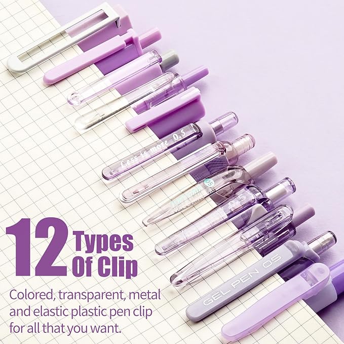 Four Candies Gel Pens, Cute Purple Pens Black Ink, 0.5mm Fine Point 12-Pack | Back to School Supplies, Office Essentials for Women, Girly Stationery Set, Aesthetic Desk Decor & Accessories - Lavender
