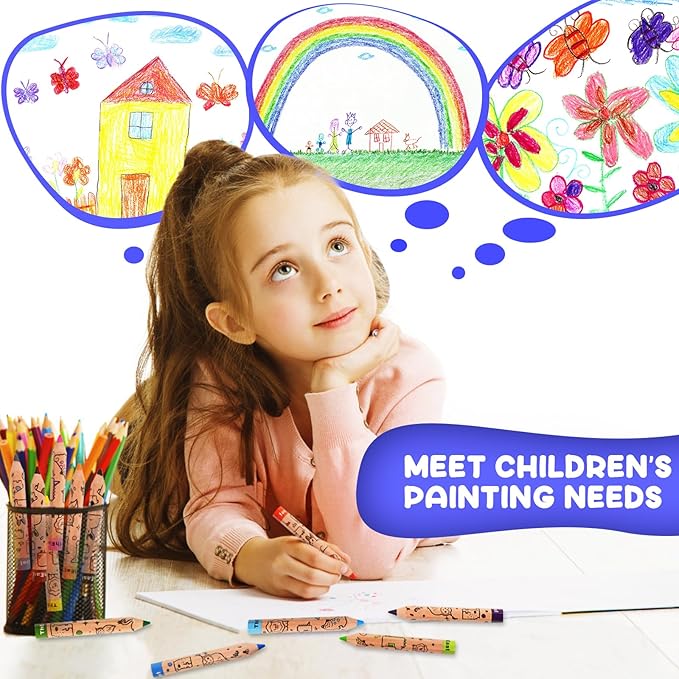 ThEast 24 Short Jumbo Colored Pencils, Cute Animal Pencils for Kids ages 3-12, Hexagonal Thick Pencils with Sharpener, Toddler Coloring Pencils Set, Pre-Sharpened(2 Sets of 12)