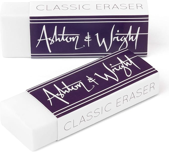 Ashton and Wright - Classic Eraser - Latex Free Plastic Rubber - Pack of 2 White
