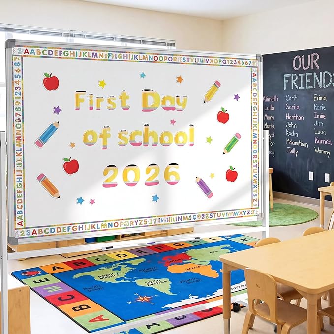 221 Pcs Pencil Bulletin Board Letters, Round Alphabet Number Punctuation Symbol Combo Letter Cutouts, Cute Yellow Classroom Decor for Summer School Classroom Chalkboard Poster Wall