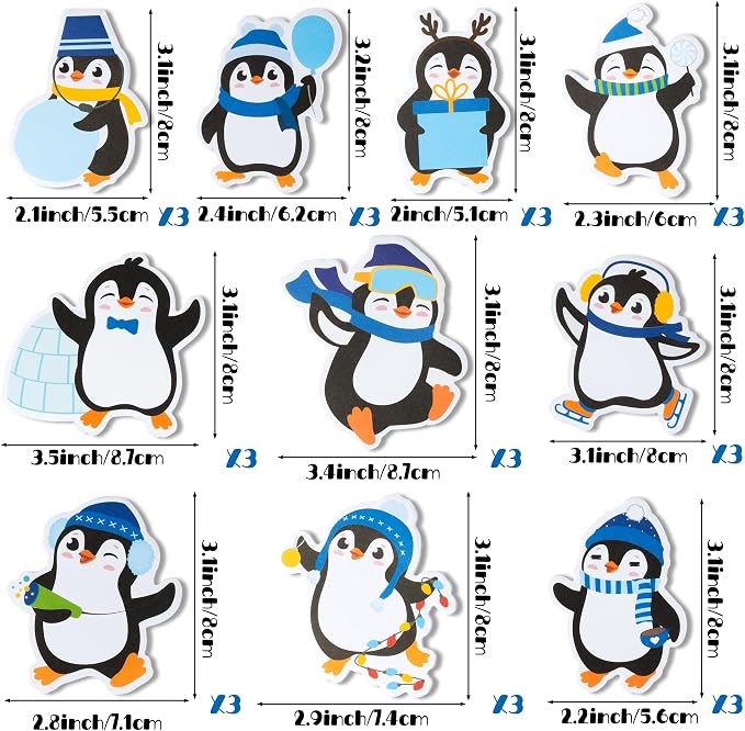 Xqumoi 30 Pack Winter Penguin Sticky Notes - Christmas Self Sticky Notepads Winter Notes Pads Polar Animal Writing Memo Pads Office School Supply Birthday Xmas Penguin Lover Gift Goodies Bag Fillers