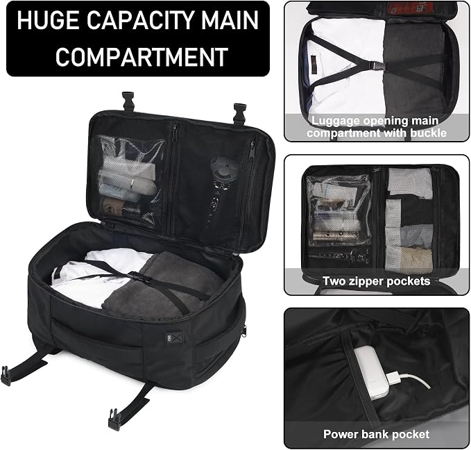 ECOHUB Travel Backpack 18x14x8 Frontier Airlines Personal Item Bag Black | Carry On Backpack with 13 Pockets, Casual Daypack for Men Women Airline Approved Water Resistant Back pack with Charging Port