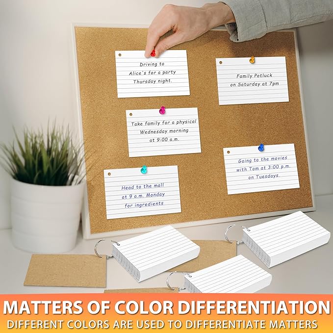 500PCS White Index Cards, 3x5 Inches Flash Cards with Ring, Lined on Both Side Notecards Ruled Study Card Flashcards Heavy Note Cards for Studying, Learning, School, College