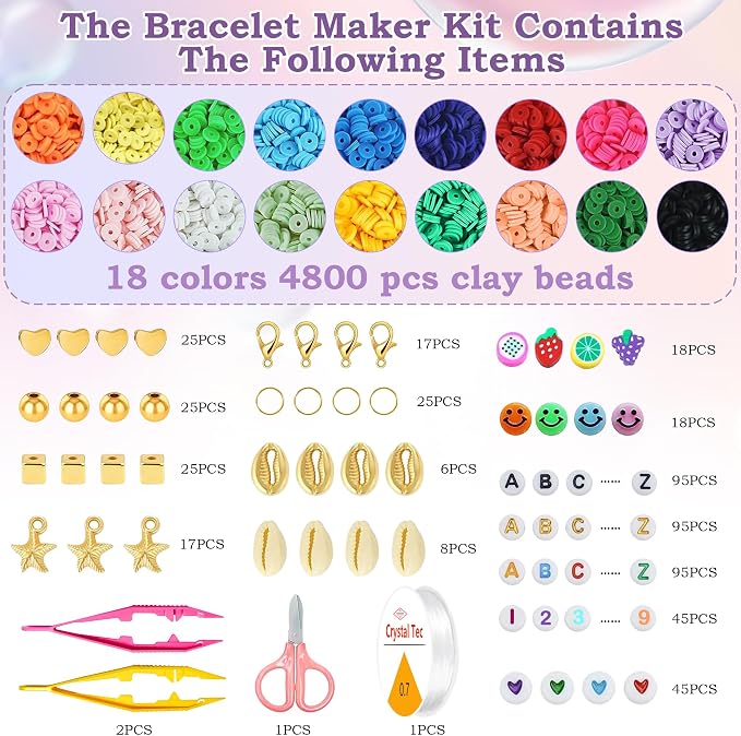 OHOME Back to School Supplies - 5300 Clay Beads Bracelet Making Kit,Arts and Crafts for Kids Ages 8-12,Easter Crafts Games Toys for 3-10 Year Old Birthday