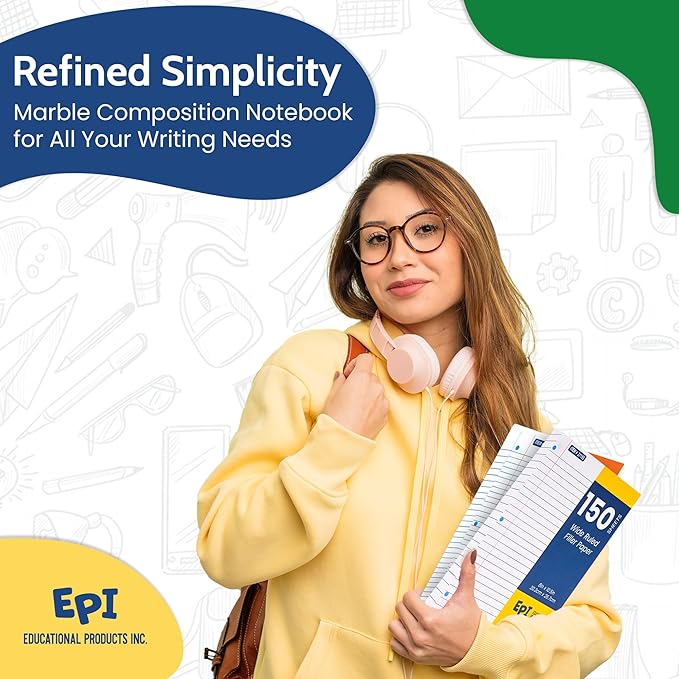 EPI Filler Paper | College Ruled | Loose Leaf, 3-Hole Punched, 10.5 x 8 in, 150 Sheets | School, Office, Notes, Binder Refill - 3 Pack