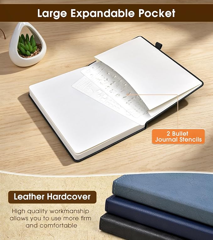Journal Notebook, A5 Leather Hardcover Blank Sketchbook, 160 Pages, 180° Lay-Flat Binding, 100 GSM Thick Paper, for Sketching, Drawing, Art Journaling & Creative Writing (Black)