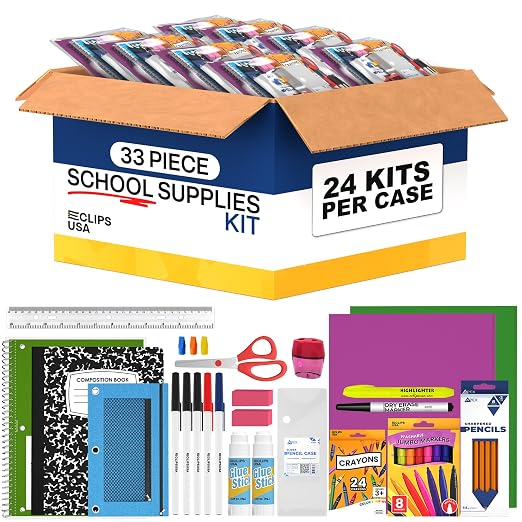 60 Piece Back to School Supplies Kit for Kids (24 Kits) School Supplies Set School Supply Kit K-5