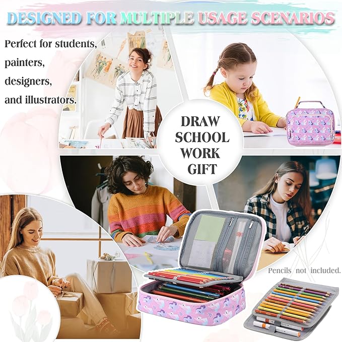 Large Pen Pencil Case,VONXURY High Capacity Art Colored Pencil Pouch Portable Stationery Organizer With 2 Detachable Layers 54 Slots Multiple Zipper Pockets for School Office College