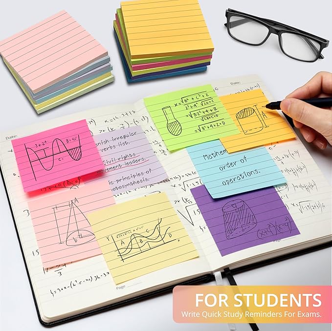 Lined Sticky Notes, 36 Pads, 3x3 Inches Self-Stick Note Pads, Perfect for Office, Study, and Daily Life Organization - Bright