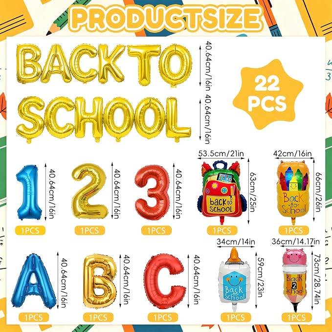 Back to School Balloons, Back to School Decorations Letter Balloons Banner | Back to School Balloon with ABC 123 Pencil Backpack Crayon School Theme Decor for Classroom,Kindergarten,First Day of School