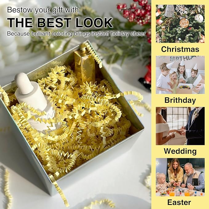 1LB Crinkle Paper Shred Filler for Gift Box Bag and Basket On Holidays(Light Yellow)