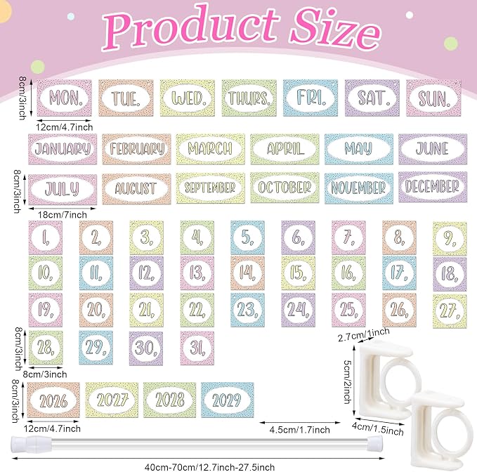 Pastel Flip Calendar Bulletin Board Set Pastel Flip Calendar for Classroom Decor with Adjustable Holder 2026-2029 Years 54 Date Cards for Preschool Elementary Teacher Supplies Back to School