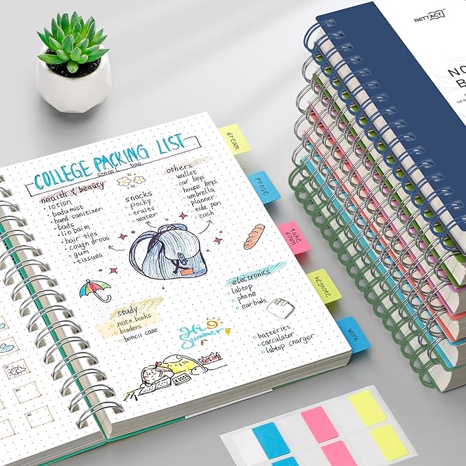 RETTACY Dotted Journal Notebook, 300 Pages, B5 Medium Size (7.4'' × 10''), 100 GSM Thick Paper, Flexible Plastic Cover, Spiral-bound, for Journaling, Planning, Tracking (Navy Blue)